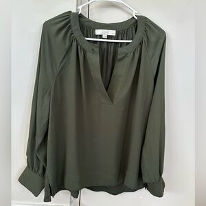 LOFT petite split neck blouse in olive green